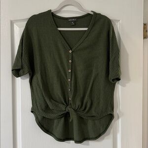 Eddie Bauer Olive Button Down Knotted Top